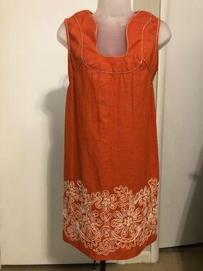 Max Studio Orange Embroidered Midi Shift Dress